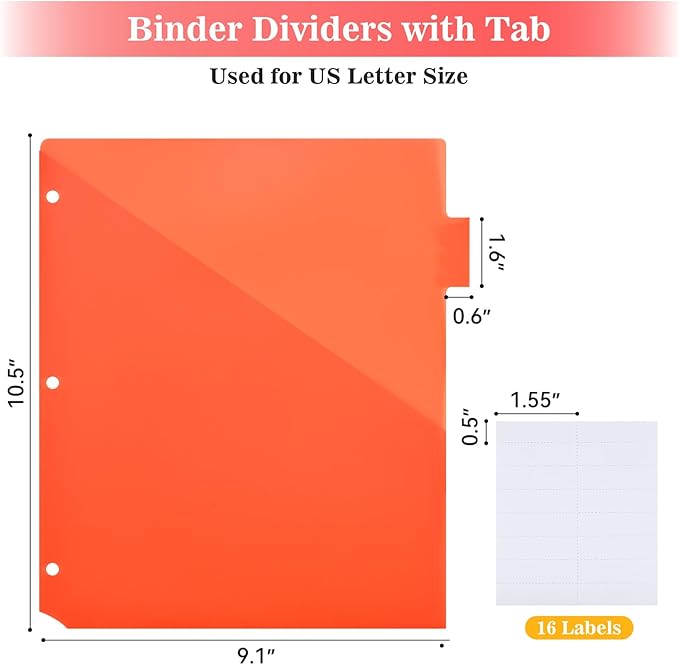 Binder Index Dividers with Tabs, 48 Count 3 Ring Binder Dividers with Pockets, 8 Tab Dividers for 3 Ring Binder, Plastic Sheet Protectors for US Letter Size, 8 Color Tab Dividers,6 Packs