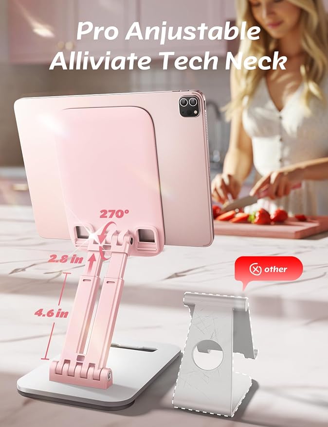 LISEN Pink Desk Accessories for iPad Office Supplies Desk Decor for Women Gifts, for Him Tablet Stand Vanity Accessories Video Face Time Free Hands for ipad Switch