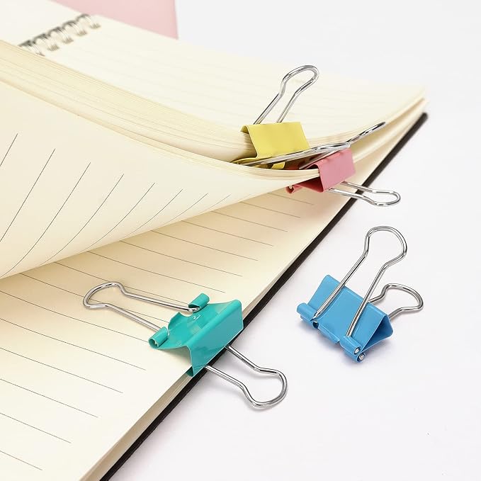 ZZTX Binder Clips Paper Clamps Clips for Office Small Size, Assorted Color, 0.75 Inches, 40 Pieces