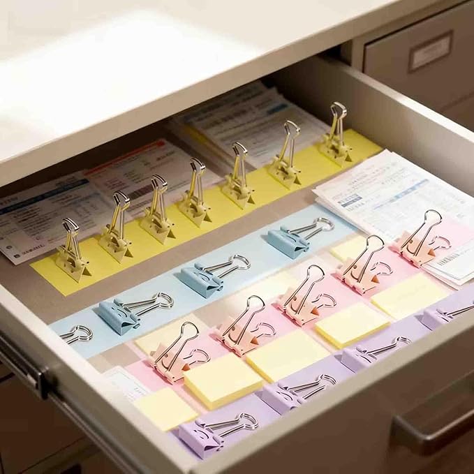 Small Binder Clips, 70 Pack, 3/4 Inch, Standard 19mm, Colorful, Hollowed Smile Design, Capacity 0.31 Inch, Mini Paper Clips, Fold Clamp, Office and School Supplies