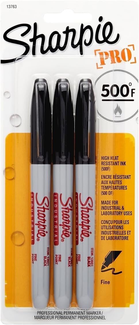 Sharpie 13763PP Industrial Fine Point Permanent Marker Withstand Up To 500F Designed for Industrial and Laboratory Users Black Color 1 Blister with 3 Markers