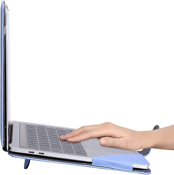MOSISO Case Compatible with MacBook Air 13.6 inch M4 M3 M2 2025-2022 /Air 13 M1 2022-2018 /Pro 13 inch M2 M1 2025-2016, PU Leather Portfolio Protective Stand Cover, Serenity Blue