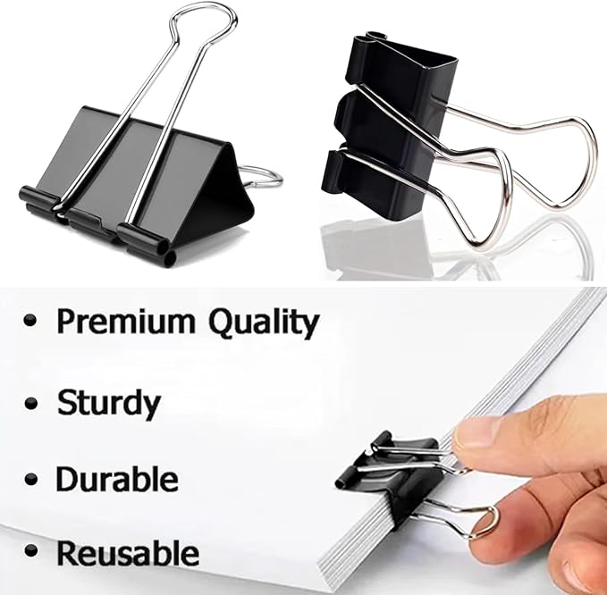 300 Pack Binder Clips Paper Clamps Assorted Sizes (Black), Jumbo, Large, Medium, Small, Mini and Micro, 6 Sizes for Office, School and Home