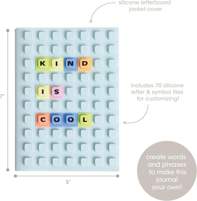 Pearhead Customizable Letterboard Journal with Silicone Cover – Fidget Notebook with Letters and Symbols, Lined Pages for Writing & Planning, Blue