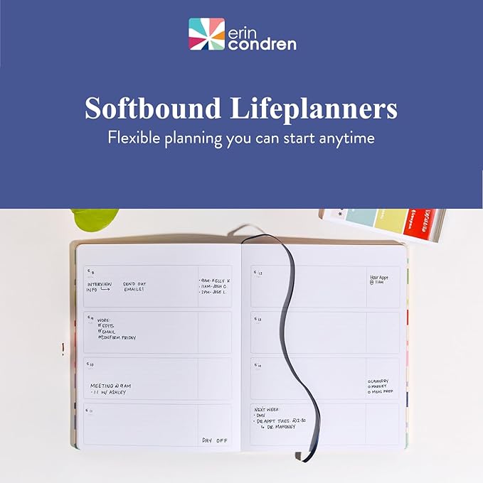 Erin Condren Undated Softbound Life Planner, 8” x 10” 12-Month Weekly & Monthly Planner Journal, Horizontal Layout, Soft Cover, Layflat Binding, Colorwave Cover Design, Neutral Interior Design