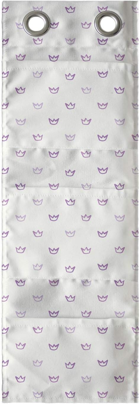 Ambesonne Crown Hanging Pocket Organizer, Mini Cartoon Style Pencil Drawn Inspired Shapes Childish Cartoon Details, Printed Polyester Storage Bag with Pockets, 9" x 27", Purple Off White Mauve