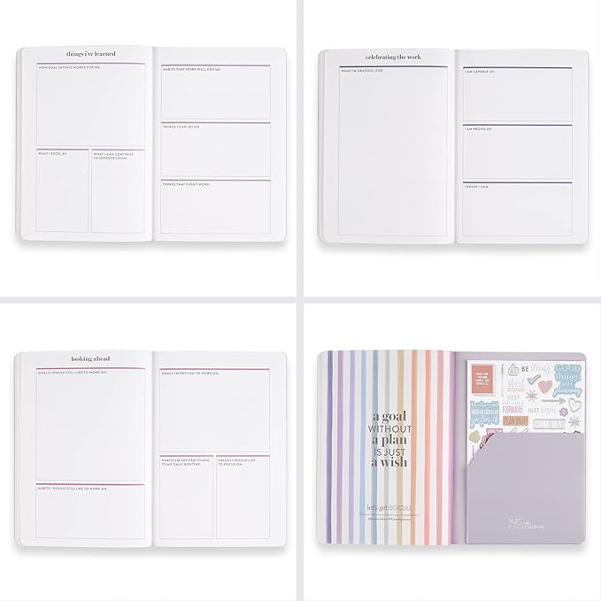 Erin Condren Designer Petite Planner - Goal Setting Journal Editions with Illustrative, Functional, Cute Sticker Pack that Includes Inspirational Quotes for Customization (Goal Setting 2)