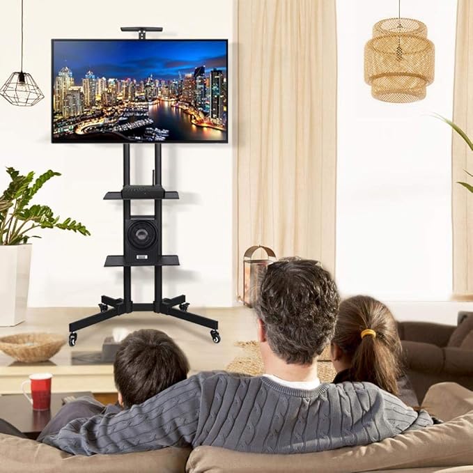 Yaheetech Mobile TV Stand, Adjustable Rolling Television Cart w/Locking Wheels for30-60 LCD LED Plasma Flat Panel Screen up to 110LB, Portable Cart Stand w/Flexible Laptop Shelf, Max. VESA 600x400