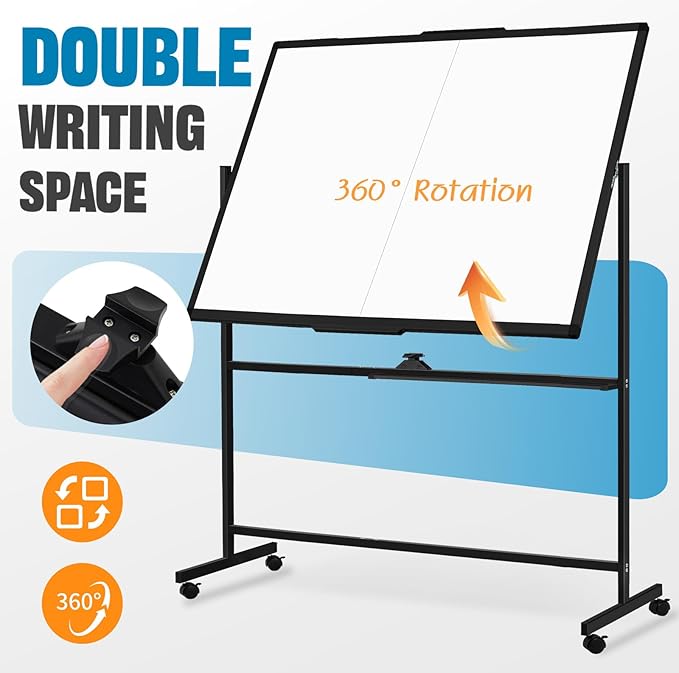 Rolling Dry Erase Board, 60" x 48"Double-Sided Mobile Whiteboard with Stand Large Dry Erase White Board on Wheels for Office, Classroom & Home