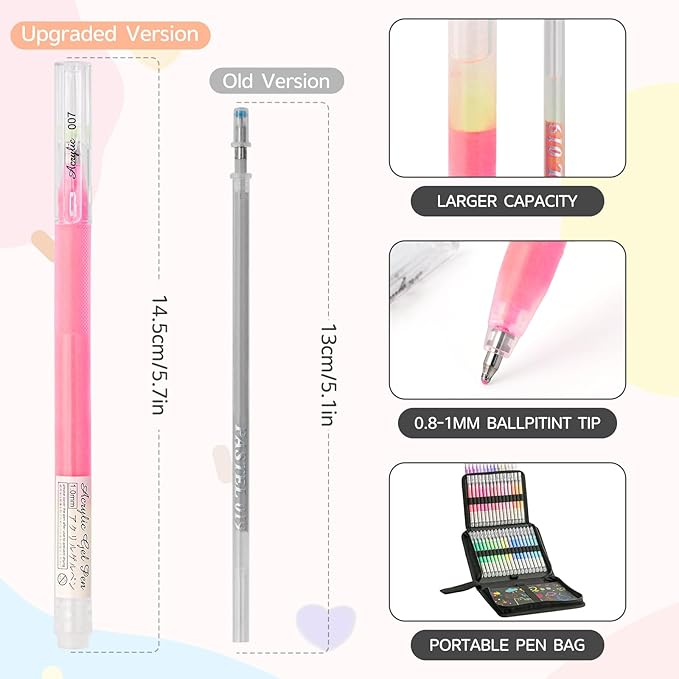 LIUILUCAI 24 Deep Colors Acrylic Gel Pens for Black Paper, Large Capacity 3D Acrylic Paint Pens with 1.0mm Bullet Tip, Colored Gel Ink Pen for Adult Coloring Books Drawing Journaling Art Supplies