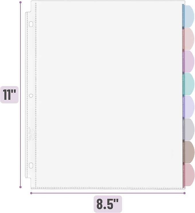 Mr. Pen- Clear Sheet Protectors with Tabs, 8 Tabs, 16 Sets, Clear Plastic Dividers for 3 Ring Binder, Insertable Index Page Divider Multicolor Tabs