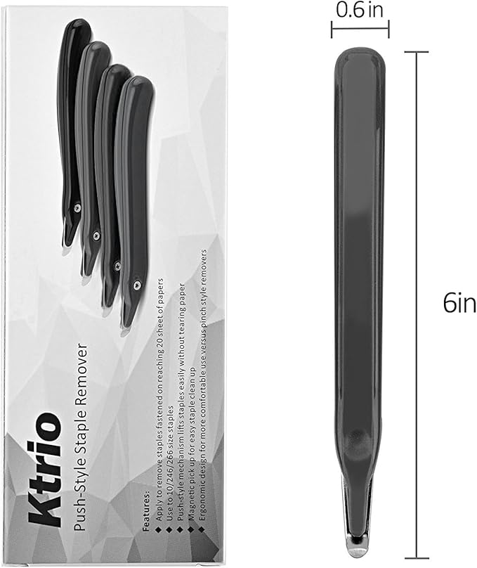 KTRIO Magnetic Staple Remover Tool 4 Pack, Professional Stapler Removers Flat Staple Puller Stick for Classroom, Office, Home, Classic Black