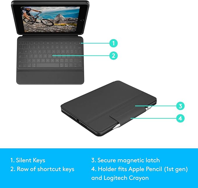 Logitech Rugged Folio - iPad (7th, 8th & 9th Generation) Protective Keyboard Case with Smart Connector and Durable Spill-Proof Keyboard Black 7.4" x 0.9" x 10.2"