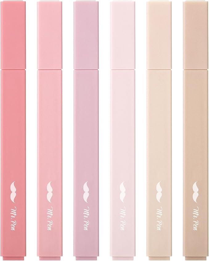 Mr. Pen- Aesthetic Highlighters, 6 pcs, Chisel Tip, Vintage Colors, No Bleed Bible Highlighter Pastel, Highlighters Assorted Colors, Pastel Highlighter Set, Cute Highlighters