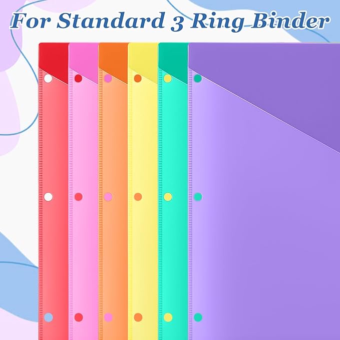 Epakh 24 Pcs Binder Dividers for 3 Rings Binders Index Dividers with Two Clear Pockets Plastics Sheets Protectors with Tab Labels for School Office Organization (Colorful)