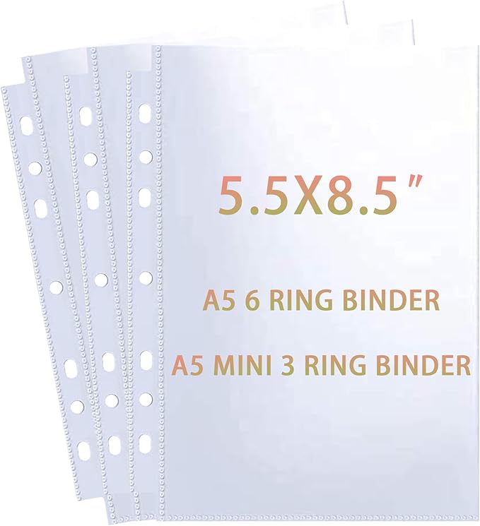 80 Pack 160 Pockets 5.5x8.5” Sheet Protector Sleeves for 6 Ring A5 Binder, A5 Mini 3 Ring Binder, Ultra-Clear Playbill Holder Sleeves, Double-Sided, Top Loading Sheet Protector for Paper Report