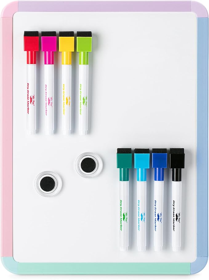 Mr. Pen- Magnetic Dry Erase Board, 12.5" x 9.5" With 8 Markers and 2 Magnets, Small White Board for Wall