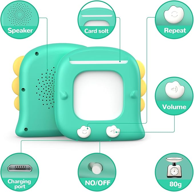 Kidzdo Talking Flashcards for Toddlers 1 2 3 4 5 6 Years Old, 520 English Sight Words Educational Toy, Pocket Speech Language Toys, Autism Toys for Kids 1-6, Birthday Gifts for Boys and Girls, Green