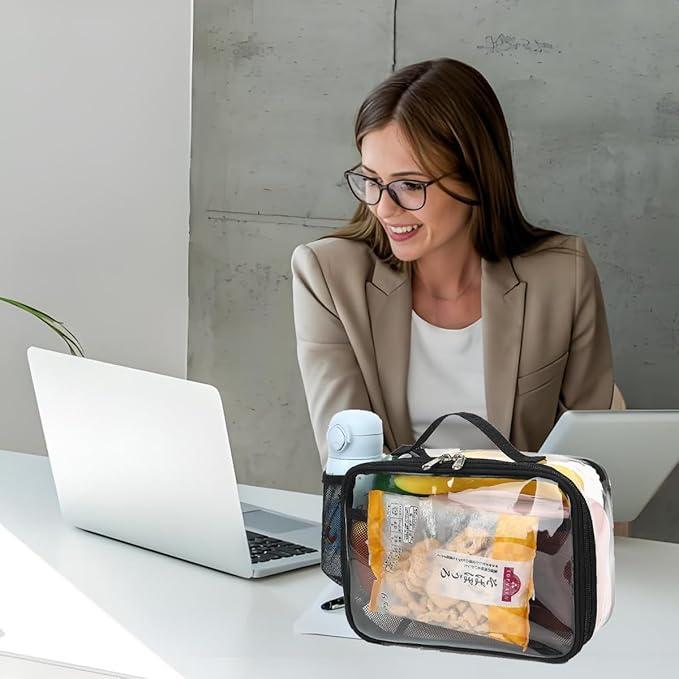 Insulated Lunch Box for School, Thermal Reusable Durable Freezable Lunch Bags for Kids Boys Girls Men Women - Small Soft Cooler Portable Lunch Tote Kit for Work Picnic Travel,Clear Black