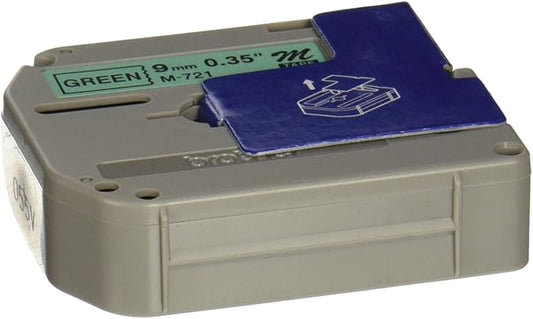 Brother Genuine P-touch M-721 Label Tape 3/8" (0.35") Standard Laminated P-touch Tape, Black on Metallic Green Laminated for Indoor or Outdoor Use, Water Resistant, 26.2 Feet (8M), Single-Pack (M721)