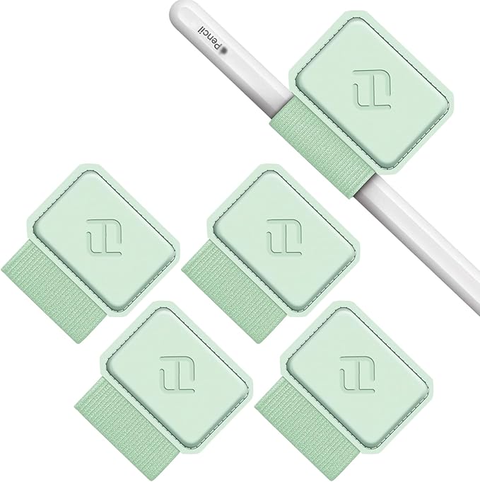 Fintie 4 Pack Pen Loop Holder for Apple Pencil Pro, Apple Pencil (USB-C / 1st / 2nd Generation) and Stylus Pens, Elastic Adhesive Leather Sleeve Attached to Cases, Green