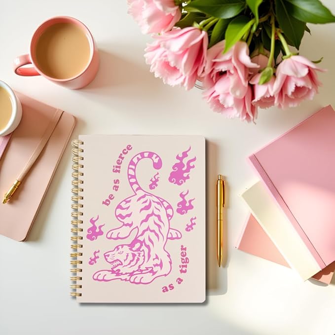 Pearhead Spiral Hardcover Notebook 8x10 – Pink Tiger College-Ruled Writing Journal with 200 Lined Pages, Perforated Paper for School, Notes & Creative Writing