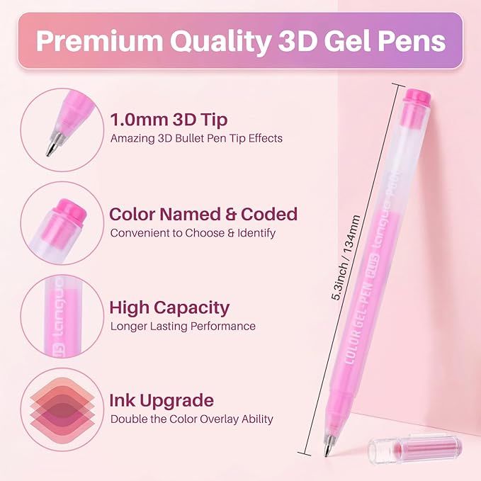 36 Colors 3D Acrylic Gel Pens for Coloring, 1mm Bullet Tip Acrylic Ink Pen for Adult Coloring Marker Paint Pens for Black Paper, Drawing, Fabric, DIY Projects, Art Crafts Supplies