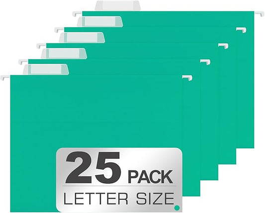 25 Packs Hanging File Folders,Bright Green Hanging File Folders Letter Size,Hanging Folders with 1/5-cut Tabs,Hanging Folders for Filing Cabinets, File Organizer Folder for Office,School,Home