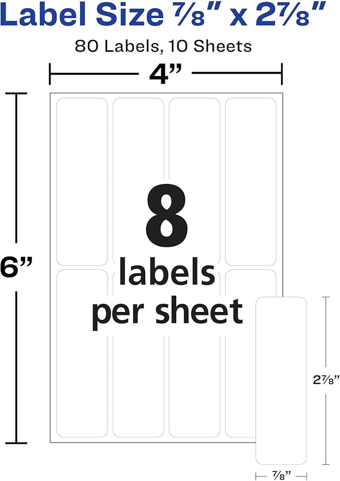 Avery Erasable Multi-Use Removable Labels, 7/8" x 2-7/8", White, Non-Printable, 80 Blank Labels Total (5429)