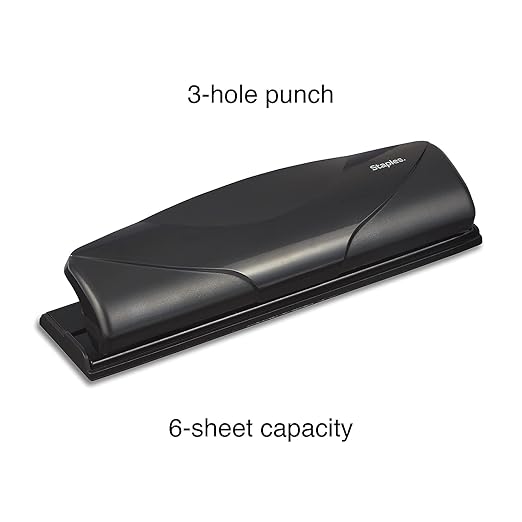 Staples Mini 3-Hole Punch, 6 Sheet Capacity, Black, 3/Pack (ST21419/21419VS)