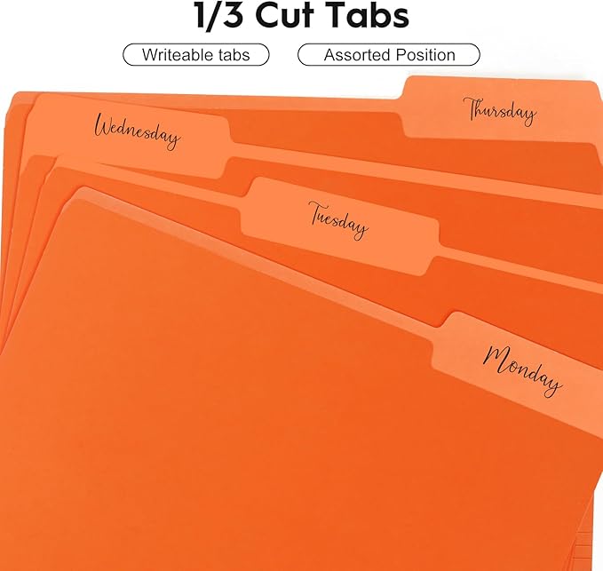 100-Pack Color File Folders, 1/3 Cut Tab, Letter Size Manilla Folder for School/Office/Classroom, Orange