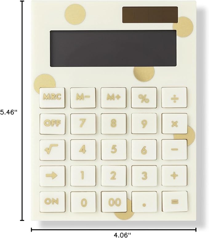Kate Spade New York Standard Function Desktop Calculator, Acrylic Solar Powered Calculator, Gold Dot