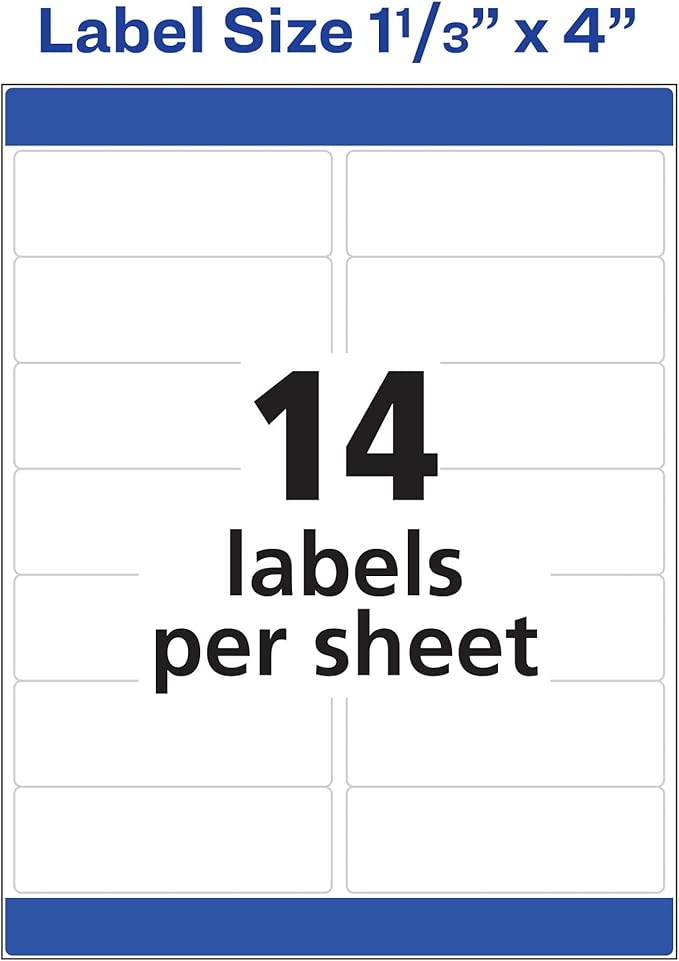 Avery Mailing Address Labels, Inkjet Printers, 350 Labels, 1-1/3 x 4, Permanent Adhesive, 5 Packs (8162)