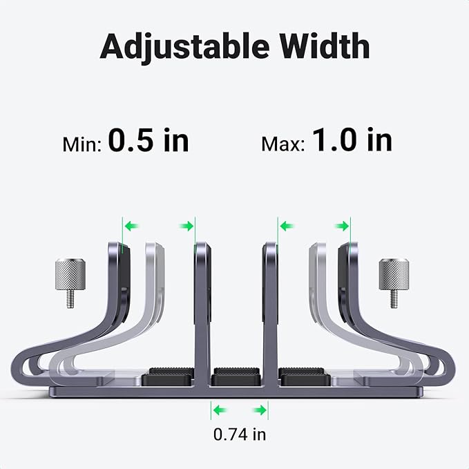 UGREEN 3-Slot Vertical Laptop Stand Holder Desk Compatible with MacBook Pro Air Laptop Stand Desktop Adjustable, Lenovo Ideapad, Surface Book, HP Notebook, Dell Chromebook Up to 17.3 Inch, Space Gray
