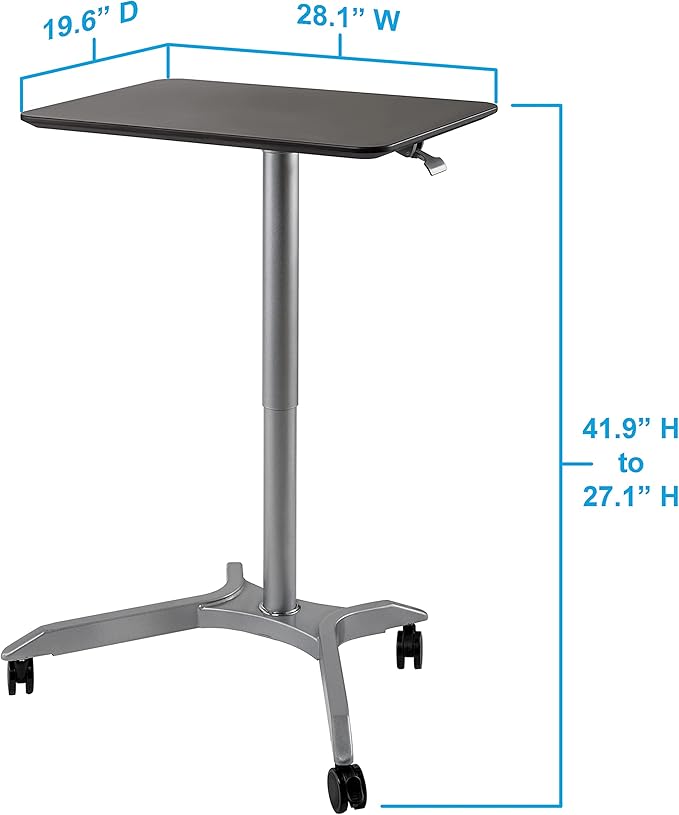 Seville Classics Airlift Height Adjustable Pneumatic Laptop Sit Stand Desk Mobile Rolling Cart, Computer Workstation for Home Office, Classroom, Espresso, 28" XL Desktop (New Model)