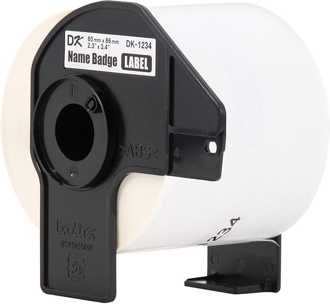 Brother Genuine DK-12343PK Die-Cut Name Badge Paper Labels, 2.3 in x 3.4 in (60 mm x 86 mm) Adhesive Name Badge White Paper Labels, 260 Labels per Roll, (3) Rolls per Box