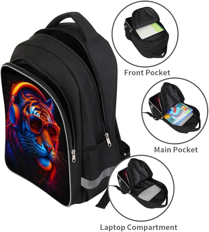 School Backpack for Boys 17" Boys Backpack for Kids Children Teens Elementary Middle School - Students Bookbag Ages 6-18 Travel Back Pack Tiger