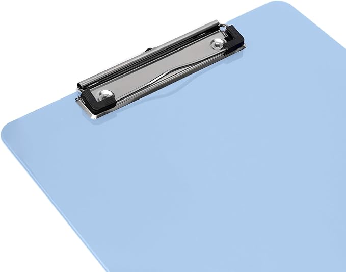 Light Blue Plastic Clipboard with Low Profile Clip (Pack of 12) - Letter Size Clipboard Blue with Flat Clip, A4 Size Acrylic Clip Board for Boys and Girls | Cute College & Back to School Supplies
