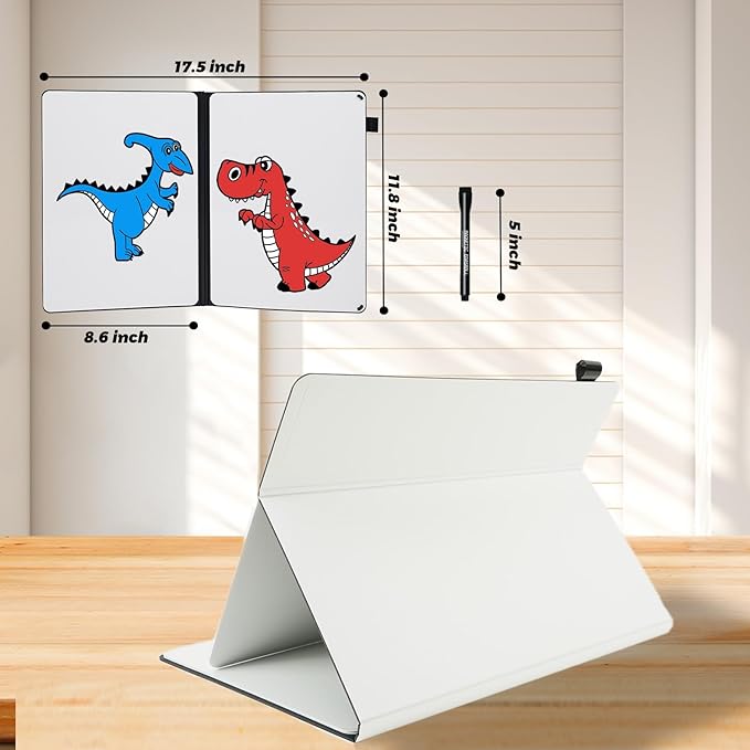 Portable White Board Small Dry Erase Board, 9" x 12" Double Sided Folding Whiteboards with 3 Pens, A4 Reusable Notebook with Storage Mesh Bag for Study, Meeting, Draft, Notes, Doodling
