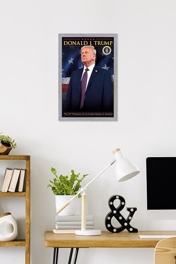 President Donald Trump - 47th President Wall Poster, 22.4L" x 14.7W", Gray Framed Version
