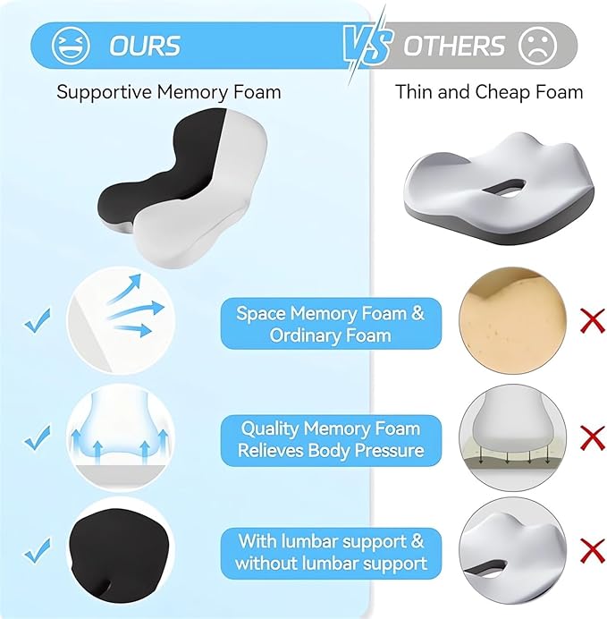 Memory Foam L-Shaped Integrated Seat Cushions for Car Truck Driver Ergonomic L Shape Lumbar Cushion Sciatica Back Pain Relief Office Chair Butt and Back Support Pillow Long Driving Booster Seat (G1)