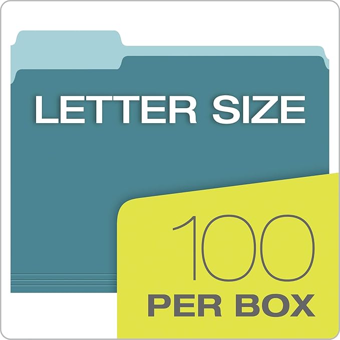 Pendaflex Two Tone Color File Folders,Letter Size,Assorted Colors (Teal,Violet,Gray,Navy and Burgundy),1/3-Cut Tabs,5 Color,100/Box,(02315),(Pack of 5)