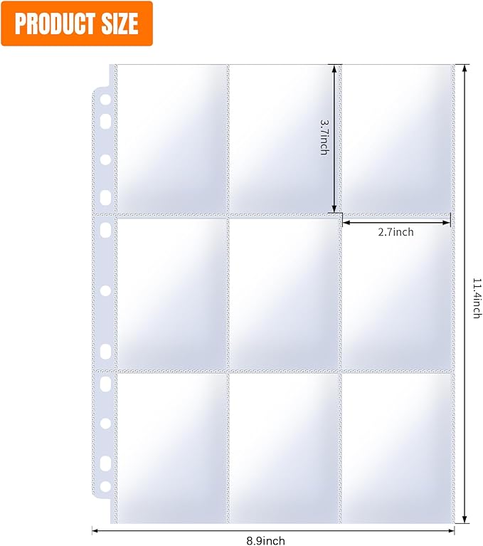 9 Pocket Card Sleeves Binder Sheets for 3 Ring Binder, 1224 Pockets Double-Sided Transparent Trading Card Pages Sleeves for Sports, MTG, Baseball, Game, Business (68 Pages)