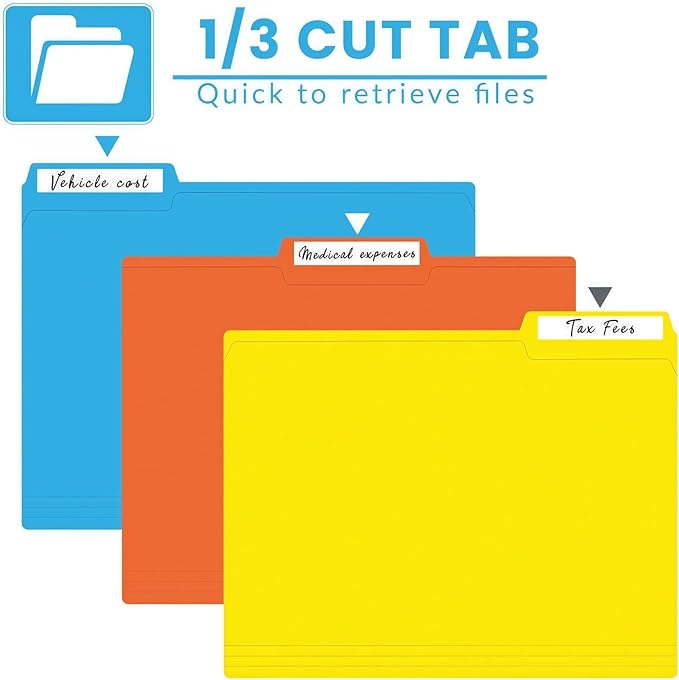 120 Pack Colored File Folders, 1/3 Cut Tab Letter Size 8.5" x 11" Manila Folders, Assorted 6 Colors for School, Office Supplies, Filing Folders & Document Organization
