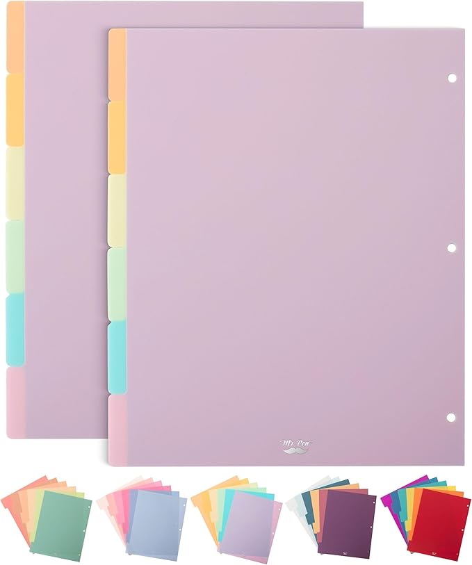 Mr. Pen- 6 Tab Binder Dividers, Pack of 2 Sets (12 Total), Plastic for 3 Ring Binder