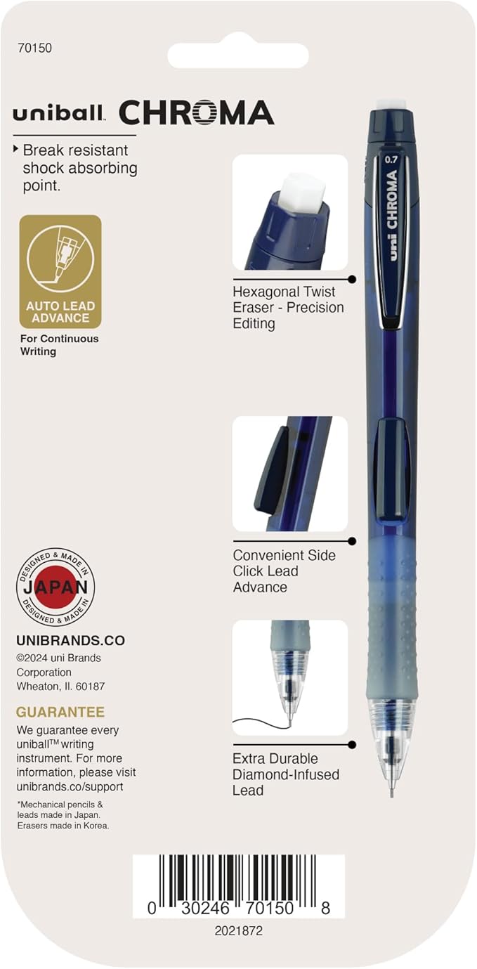 uniball Chroma Mechanical Pencil Starter Kit, 0.7mm, HB #2, Assorted Barrels, 4 Pack