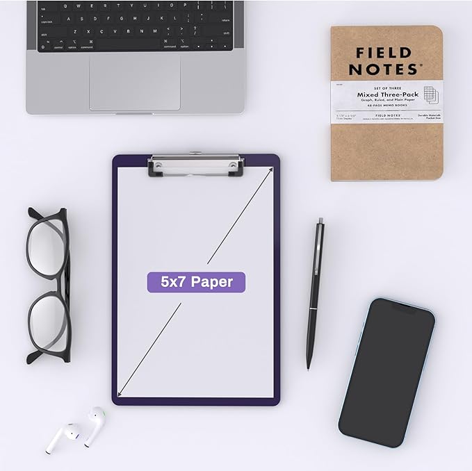 Small Clipboards, A5 Plastic Mini Purple Clip Board for Classroom, Students, Kid, Size 6" x 9" with Low Profile Clip, Office & School Supply