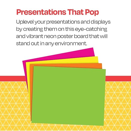 School Smart Poster Board Paper, Neon, Assorted Colors, 12 pt Thick, For Posters, Signs, Crafts, Displays, Classroom Projects, 11 x 14 Inches, 25 Pack