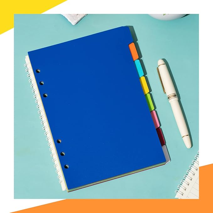 64 Pcs A5 Index Divider 6 Hole Binder Dividers 8.27 x 5.83 Inch 8 Colors Plastic Binder Dividers with Gold Month Stickers for Notebook Loose Leaf Binders Travel Diary Journal Planner