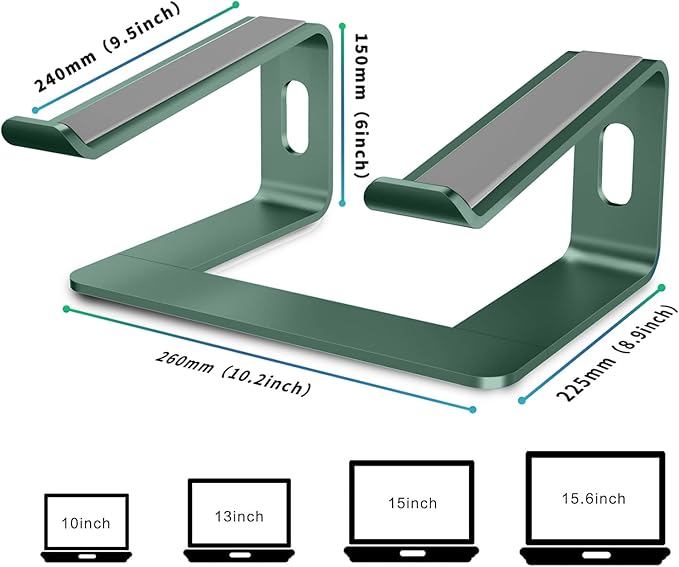 Orionstar Laptop Stand Aluminum Laptop Riser Compatible with Mac MacBook Air Pro 10 to 15.6 Inch Notebook Computer, Ergonomic Elevator Holder (Green)
